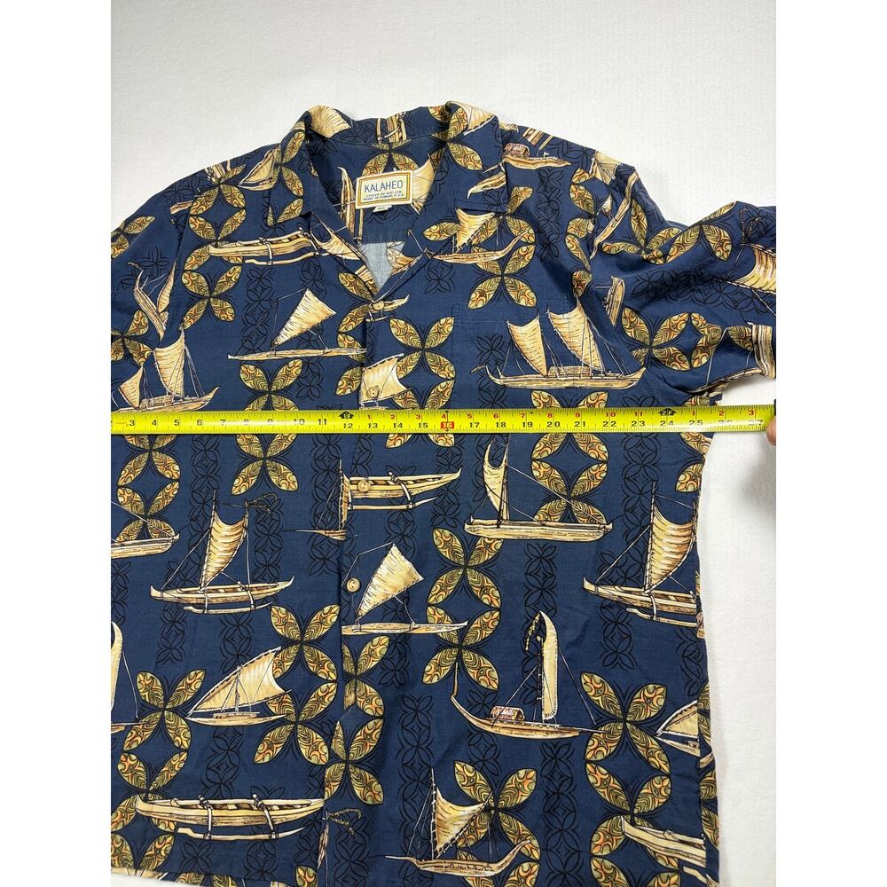 Kalaheo Hawaii Aloha Shirt Mens XL Blue Canoe Outrigger Hawaiian Camp Made USA - Picture 8 of 9